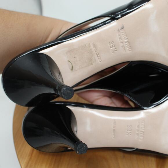 Miu Miu Shoes Women 9.5 Patent Leather Slingback Heels Work Business Office Chic - Picture 8 of 11